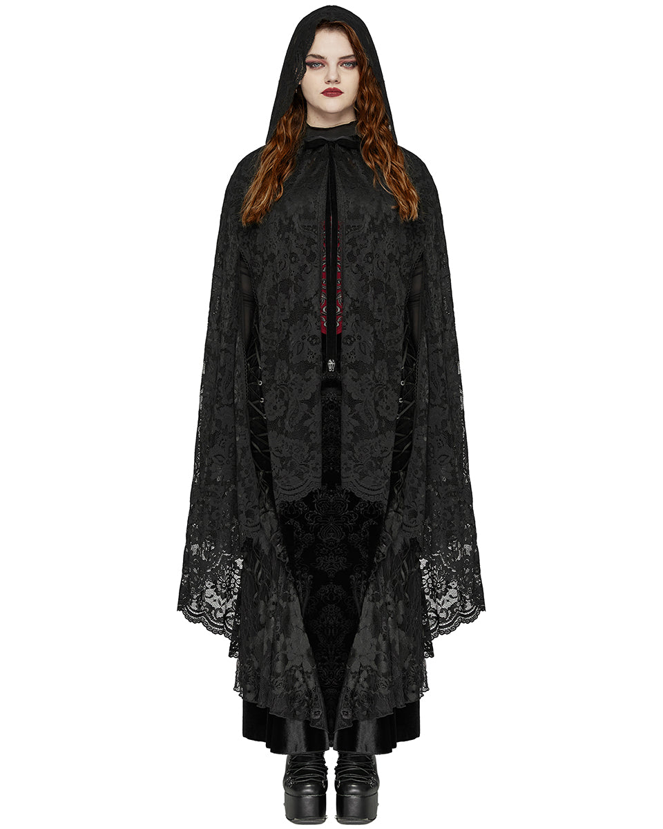 DY-1629DPF Plus Size Womens Dark Gothic Lace Hooded Cloak Cape