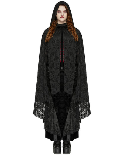 DY-1629DPF Plus Size Womens Dark Gothic Lace Hooded Cloak Cape