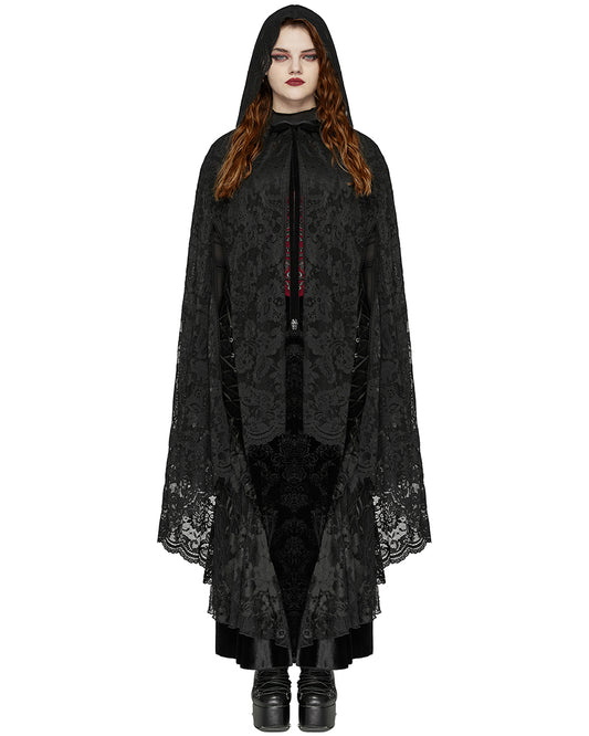 DY-1629DPF Plus Size Womens Dark Gothic Lace Hooded Cloak Cape