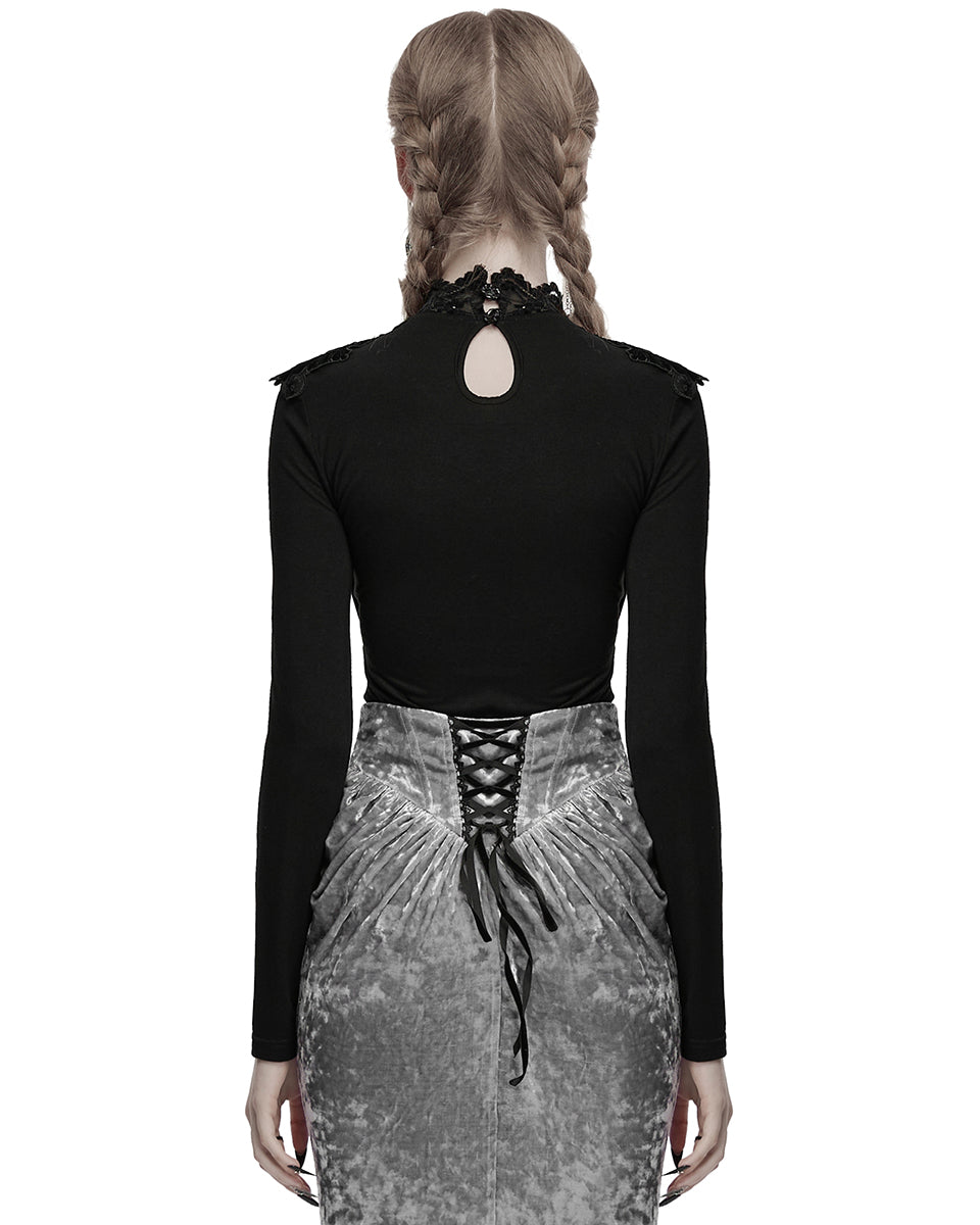 OT-988TCF Daily Life Womens Elegant Gothic Swing Collar Lace Inset Top