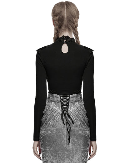 OT-988TCF Daily Life Womens Elegant Gothic Swing Collar Lace Inset Top