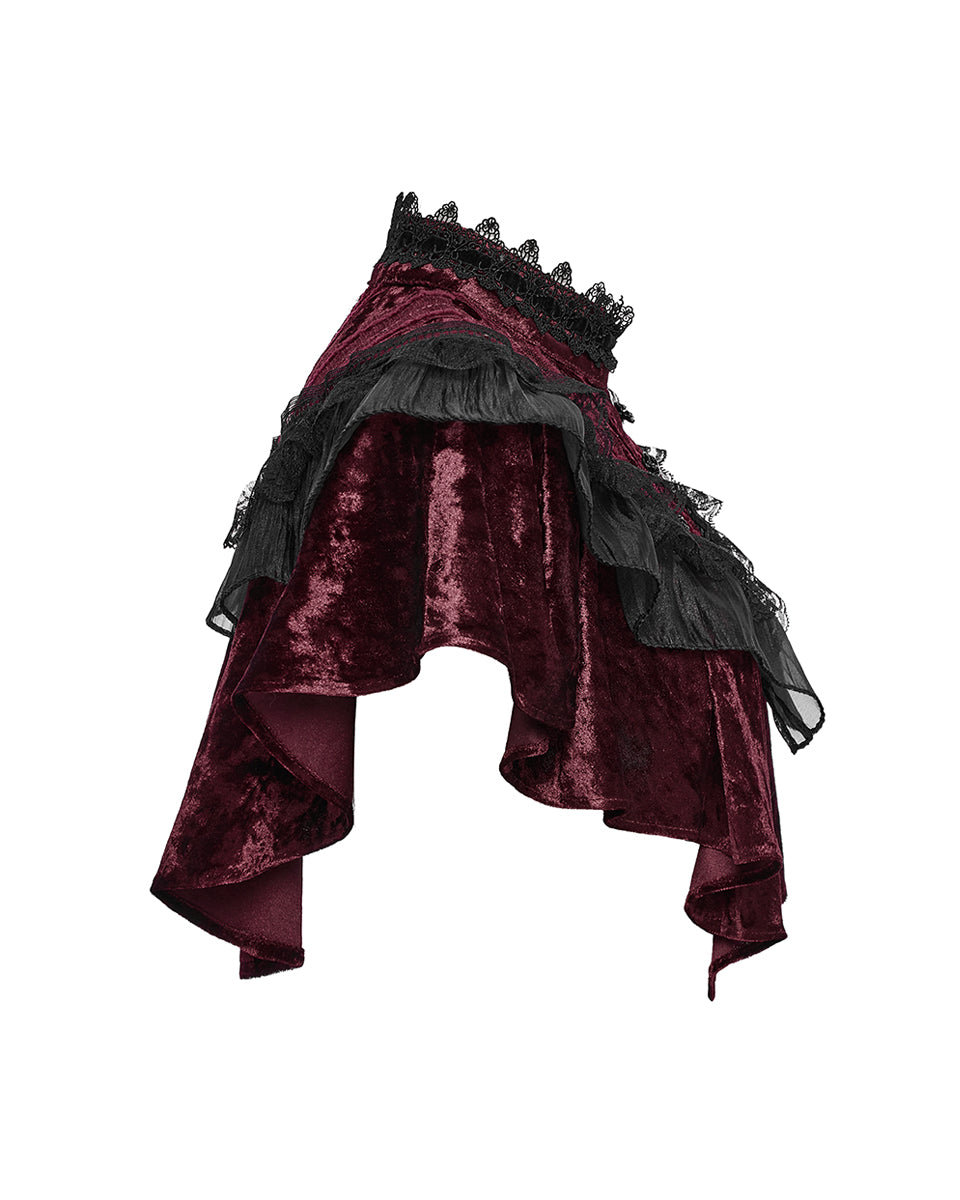 OY-1750DPF Daily Life Womens Gothic Crushed Velvet & Lace Bolero Cape - Red