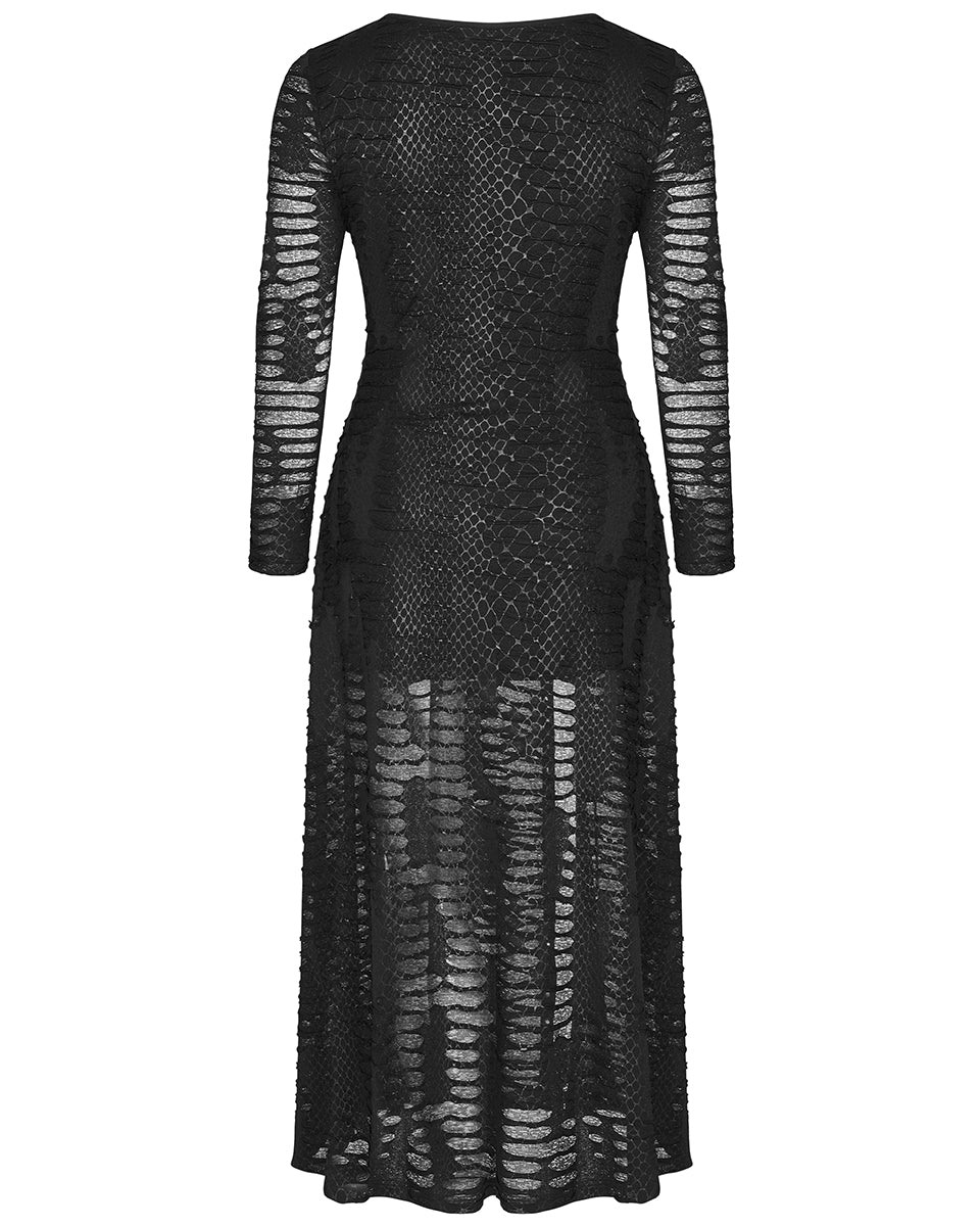 DQ-510 Plus Size Womens Snakescale Apocalyptic Gothic Split Leg Maxi Dress