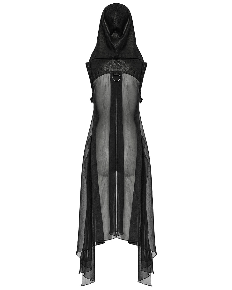 WY-1711MJF-BKF Womens Gothic Cyberpunk Hooded Harness Chiffon Cloak Cape