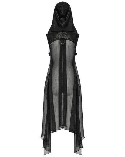 WY-1711MJF-BKF Womens Gothic Cyberpunk Hooded Harness Chiffon Cloak Cape