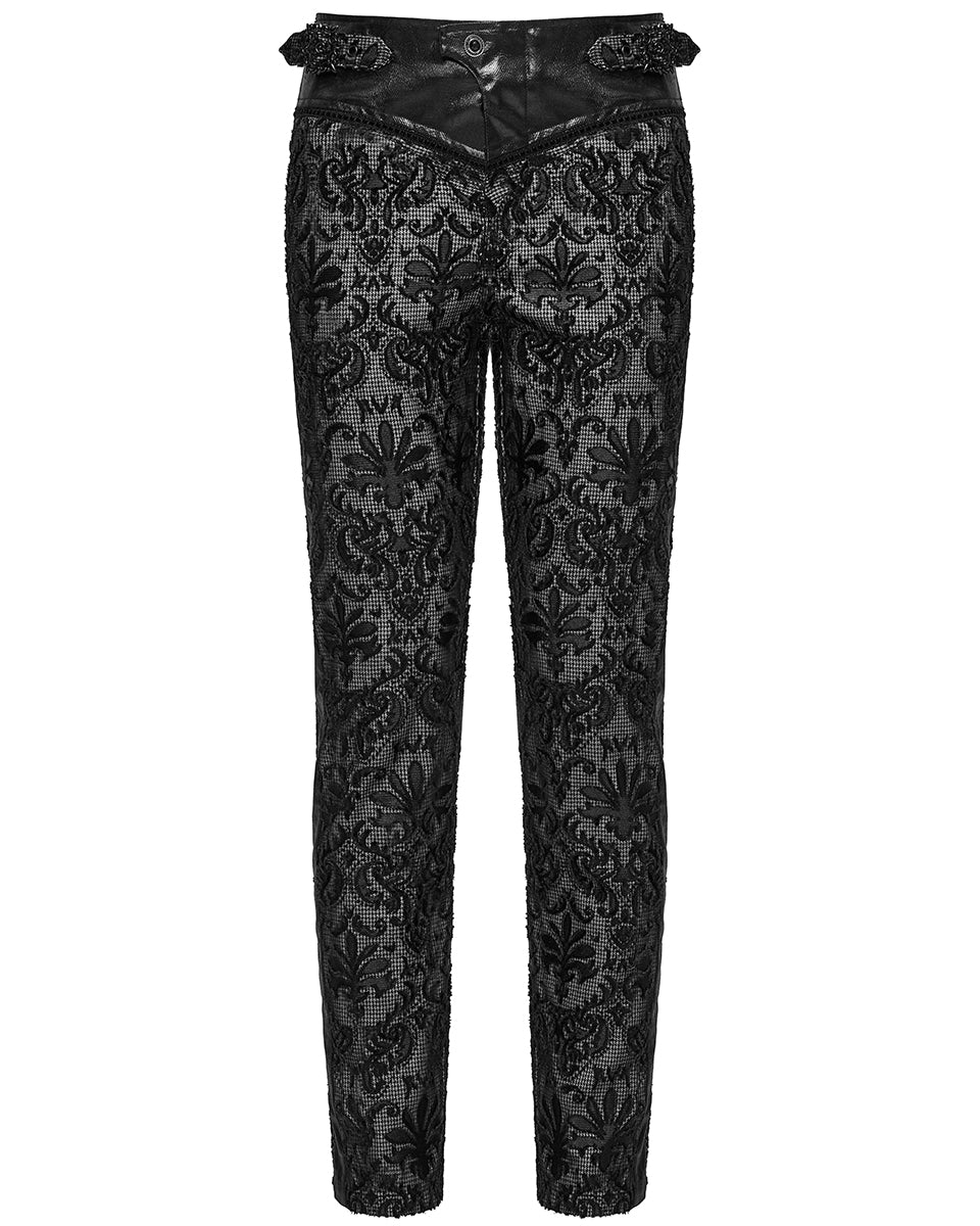 WK-725XCM-BKWHM Mens Gothic Aristocrat Embroidered Damask Houndstooth Dress Pants