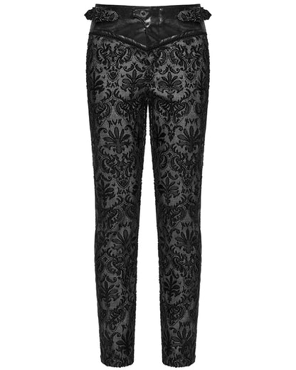 WK-725XCM-BKWHM Mens Gothic Aristocrat Embroidered Damask Houndstooth Dress Pants