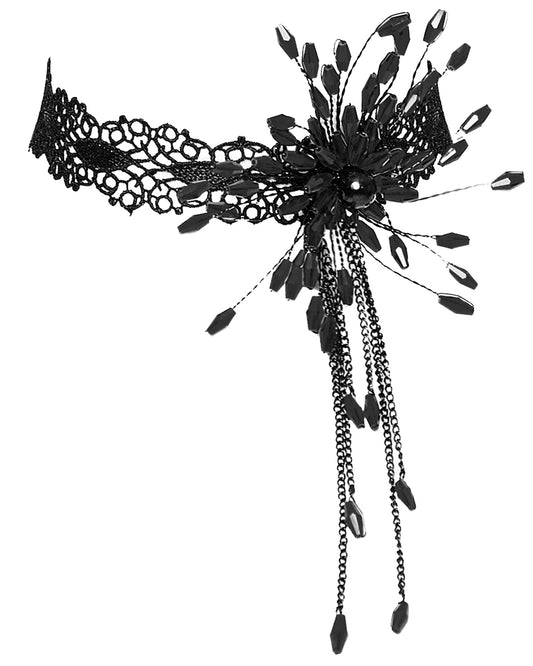 PR-DS-572LHF-BKF Womens Shadowflower Beaded Gothic Choker Necklace - Black