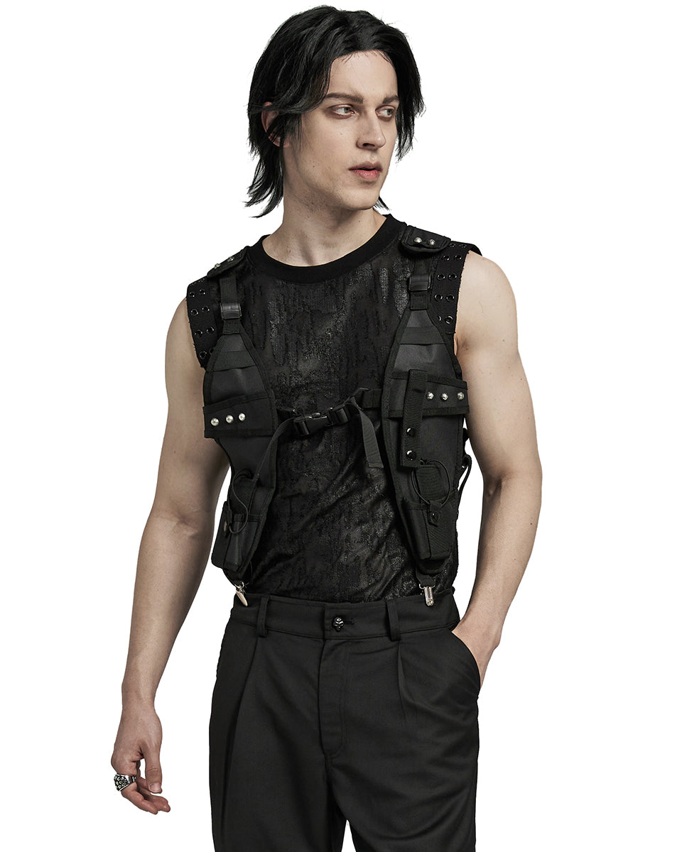 WS-633BDM-BKM Mens Apocalyptic Wasteland Punk Tactical Utility Harness Top