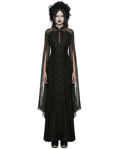 WQ-774LQF Womens Long Gothic Damask Flared Chiffon Sleeve Maxi Dress