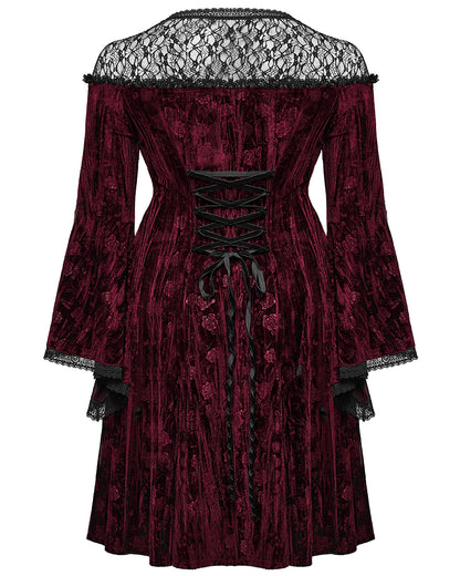 DQ-733LQF Plus Size Womens Gothic Night Rose Dress - Red Velvet