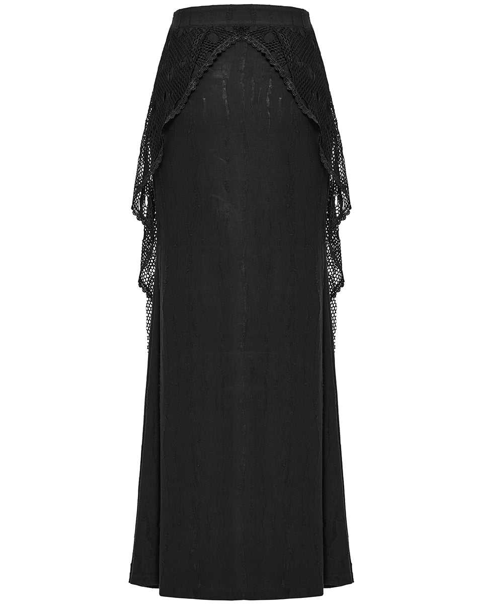 OQ-787BQF Daily Life Apocalyptic Gothic Broken Knit & Mesh Fishtail Maxi Skirt