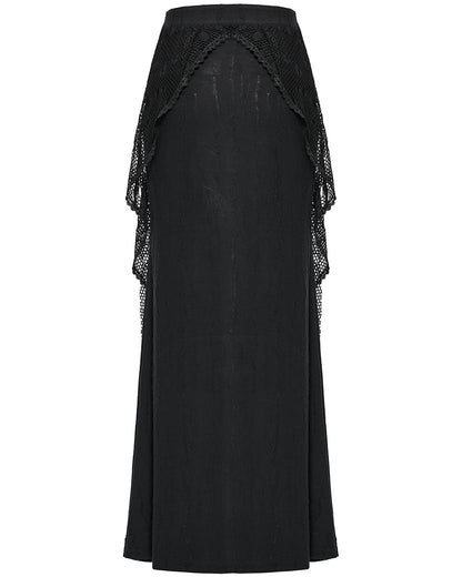 OQ-787BQF Daily Life Apocalyptic Gothic Broken Knit & Mesh Fishtail Maxi Skirt