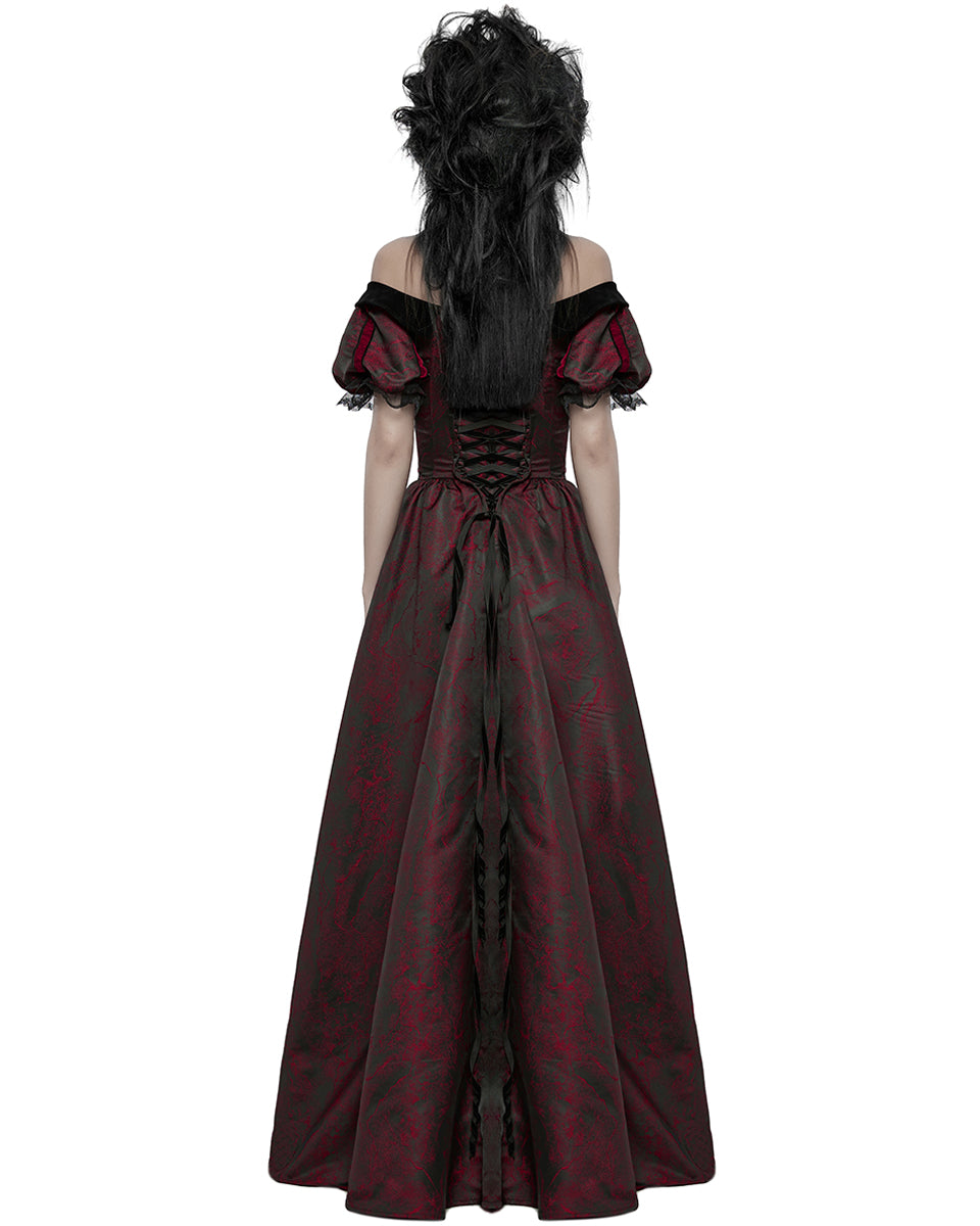 WQ-757LQF Womens Long Gothic Jacquard Ballgown Wedding Dress - Black & Red