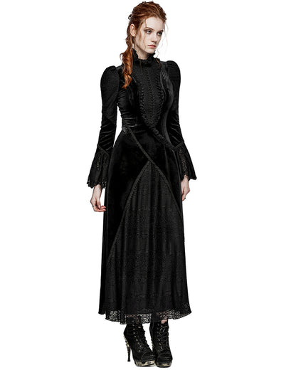 PR-WQ-661LQF-BKF Womens Victorian Gothic Velvet & Lace Mourning Dress