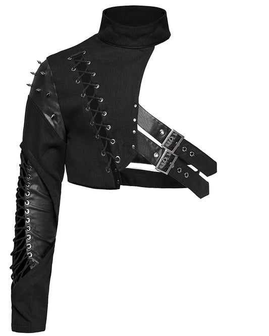 WY-1617XDM-BKM Mens Gothic Apocalyptic Punk Asymmetric One-Arm Harness Jacket