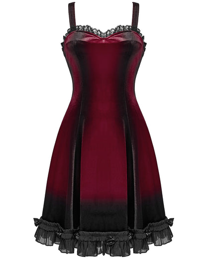 OQ-780DQF-RDF Daily Life Gothic Gradient Velvet Mini Dress - Red & Black