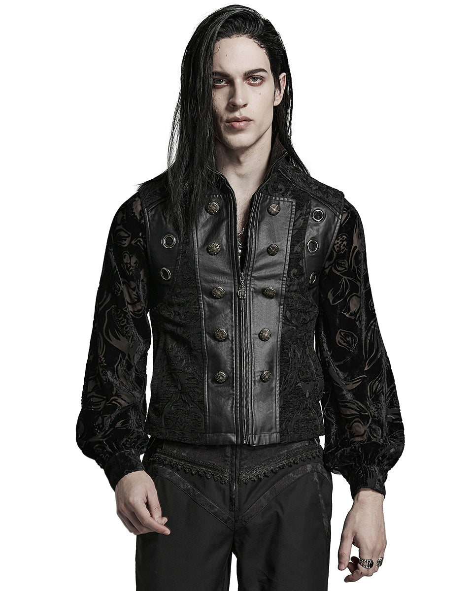 PR-WY-1489MJM-BKM Mens Gothic Regency Damask Tapestry Waistcoat Vest - Black