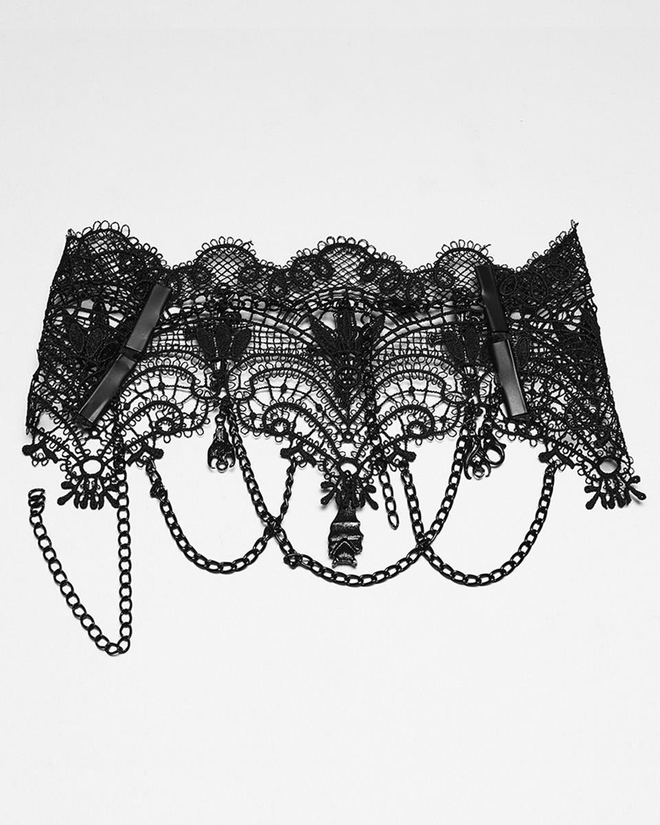 Womens Dark Gothic Chained Lace Hanging Bats Necklace