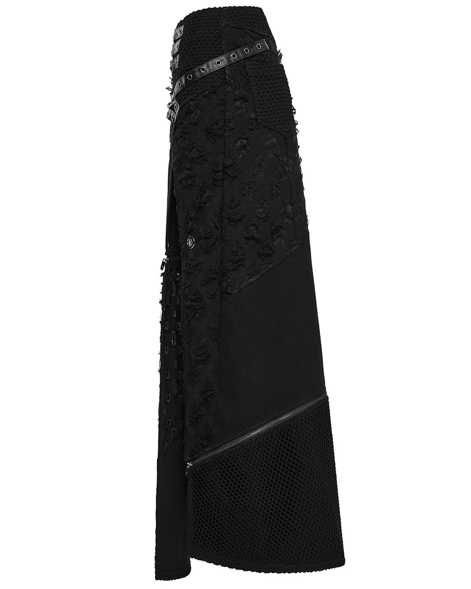 WQ-847BQF-BKF Womens Apocalyptic Punk Spliced Broken Knit Detachable Skirt