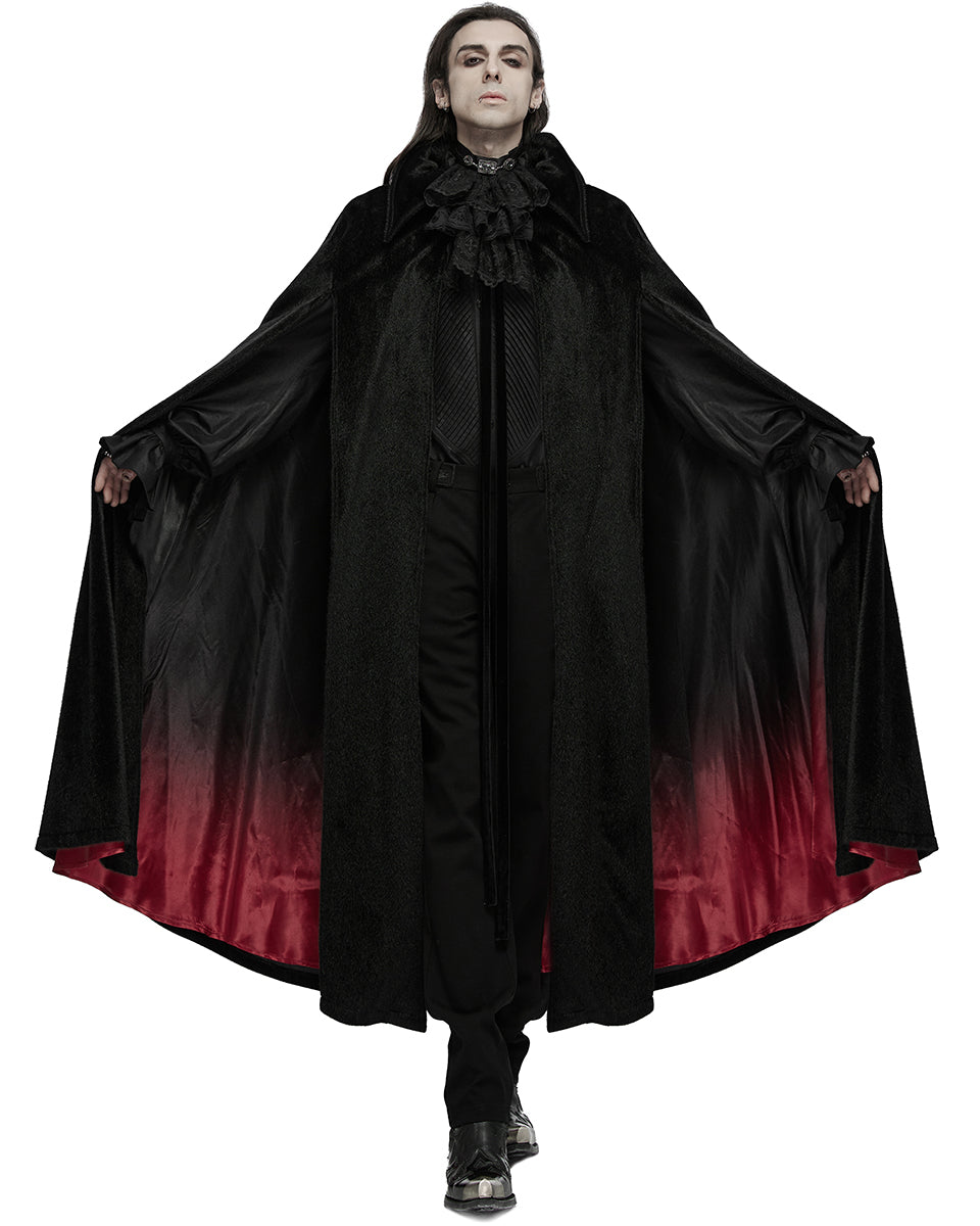 WY-1542DPM Mens Dark Night Gothic Faux Horsehair Count Cloak - Black & Red