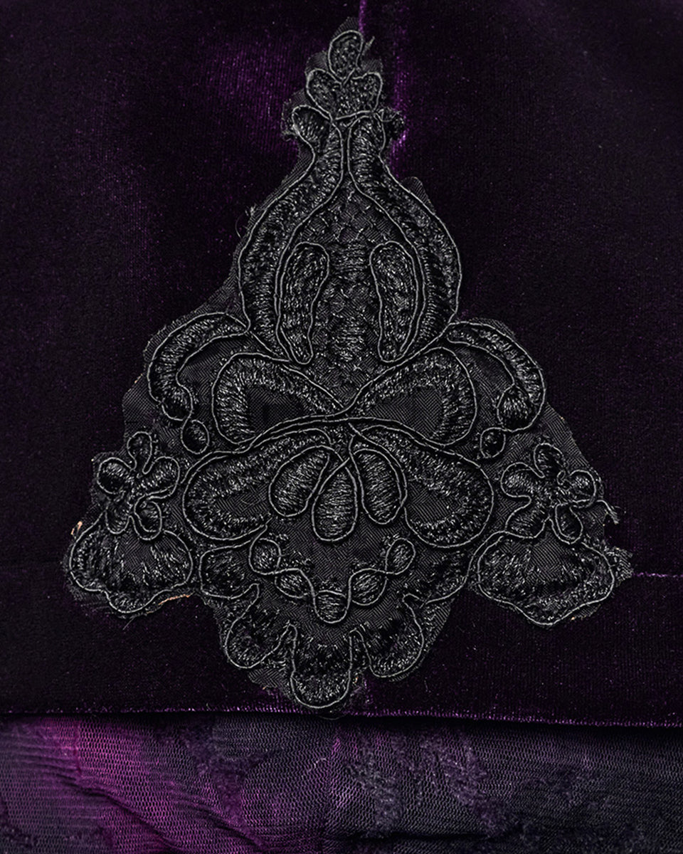 PR-DY-1510LCF-BKVIF Womens Gorgeous Gothic Lace Applique Hooded Coat - Extended Size Range - Purple Velvet