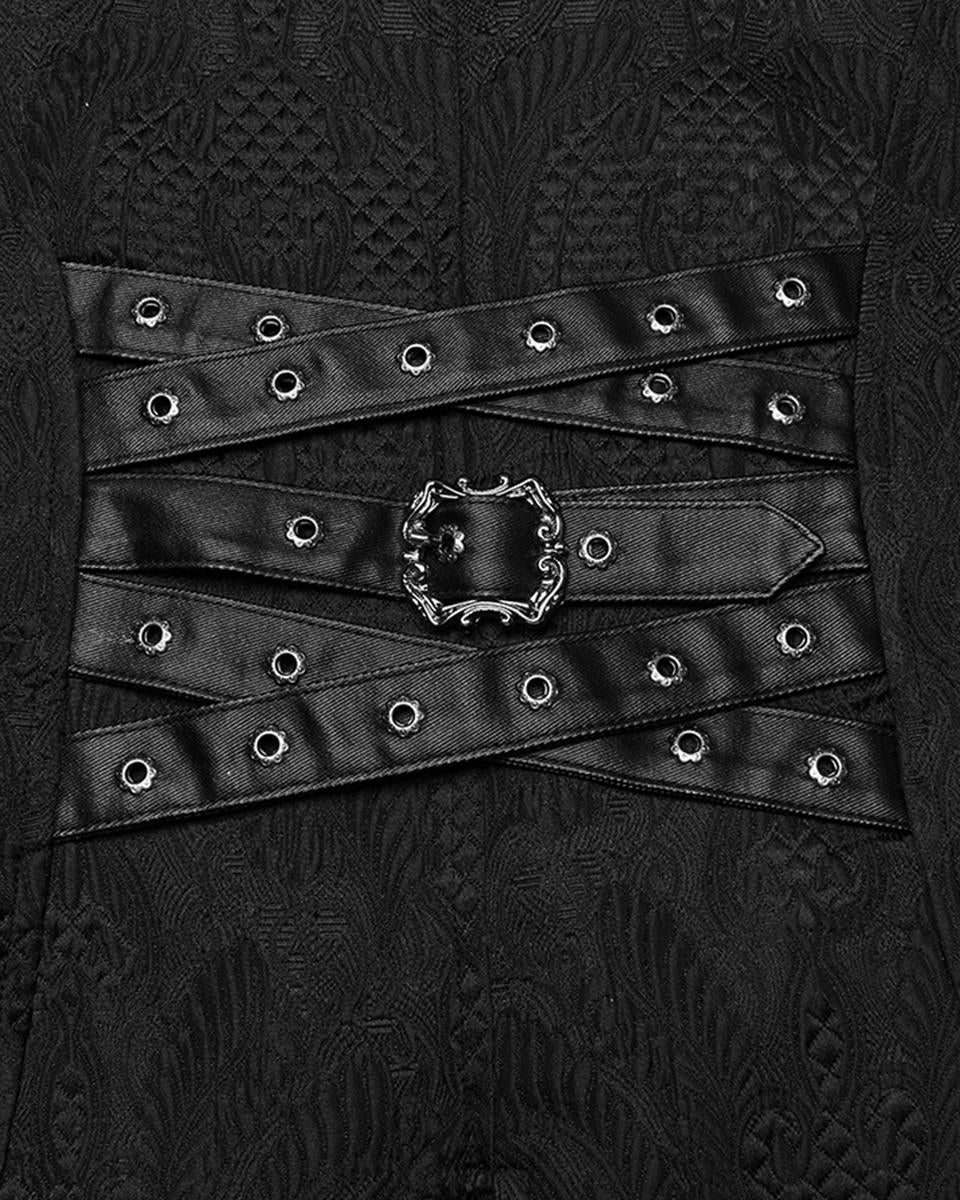 WY-1773XCM-BKM Mens Gothic Steampunk Embellished Jacquard Tail Coat Jacket