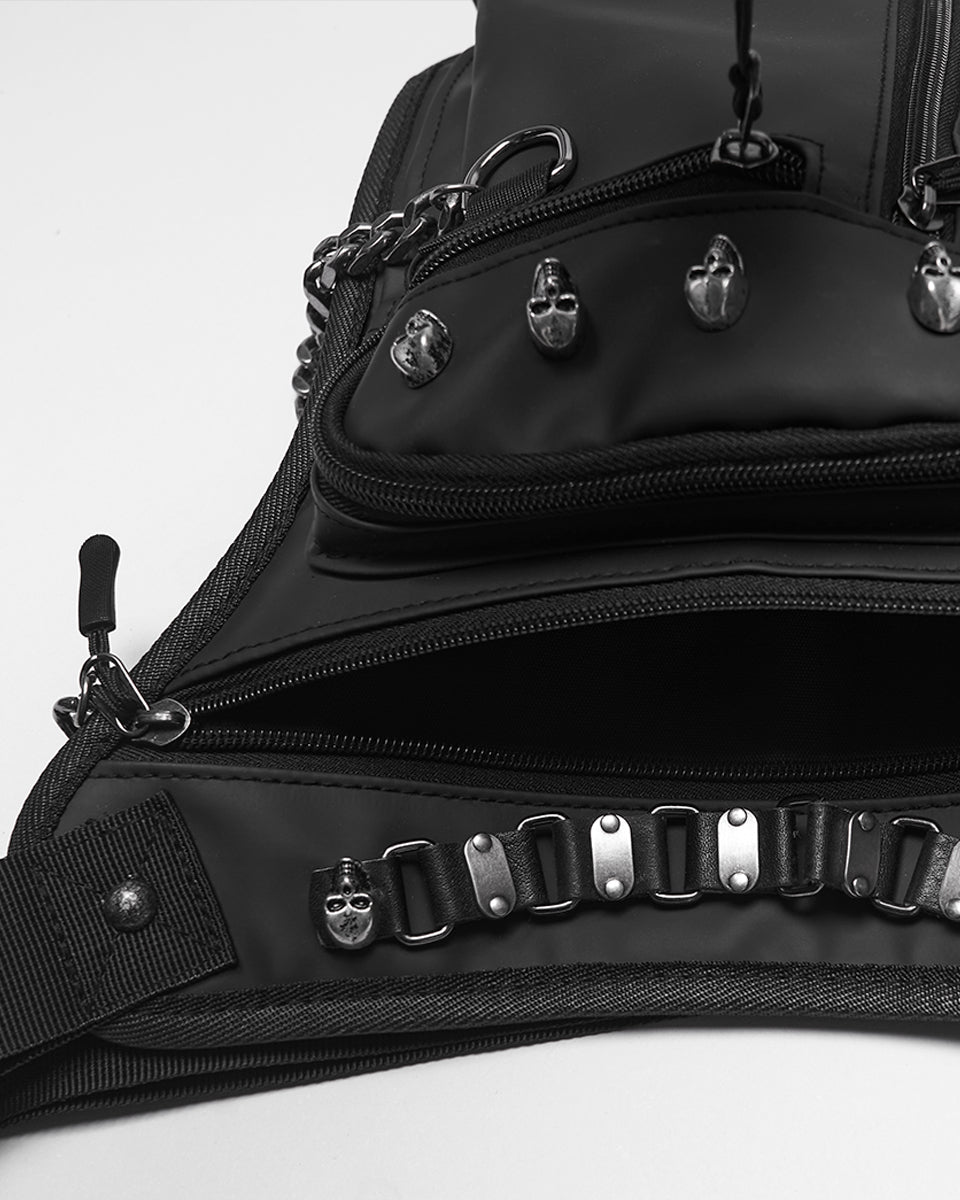 WS-868BB Unisex Cyberpunk Chained Skull Studded Hip Bag Waist Pack Belt