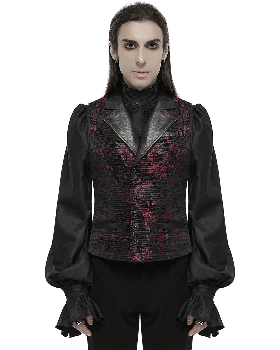 WY-1698MJM Mens Dark Gothic Jacquard Waistcoat Vest - Red & Black