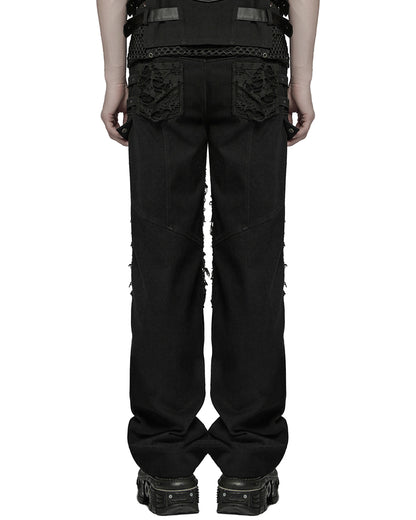 WK-707XCM-BKM Mens Apocalptic Gothic Studded Shredded Mesh Inset Pants