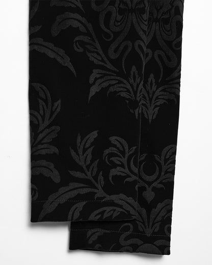 WY-1833LDF Womens Gothic Aristocrat Damask Velvet Frock Coat Jacket - Black