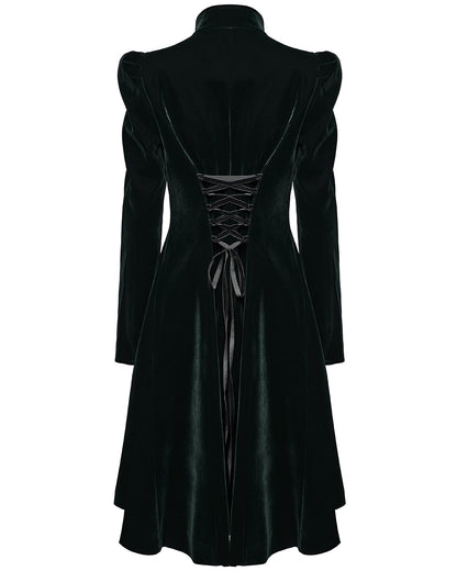 WY-1633XCF Womens Gothic Velvet Embellished Mid Length Military Coat - Bottle Green