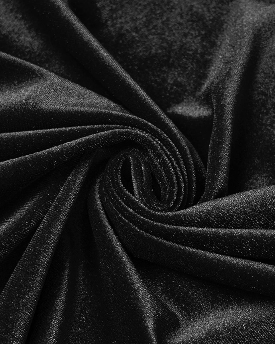 WY-1824DPF Womens Long Gothic Velvet & Lace Applique Hooded Cloak - Black