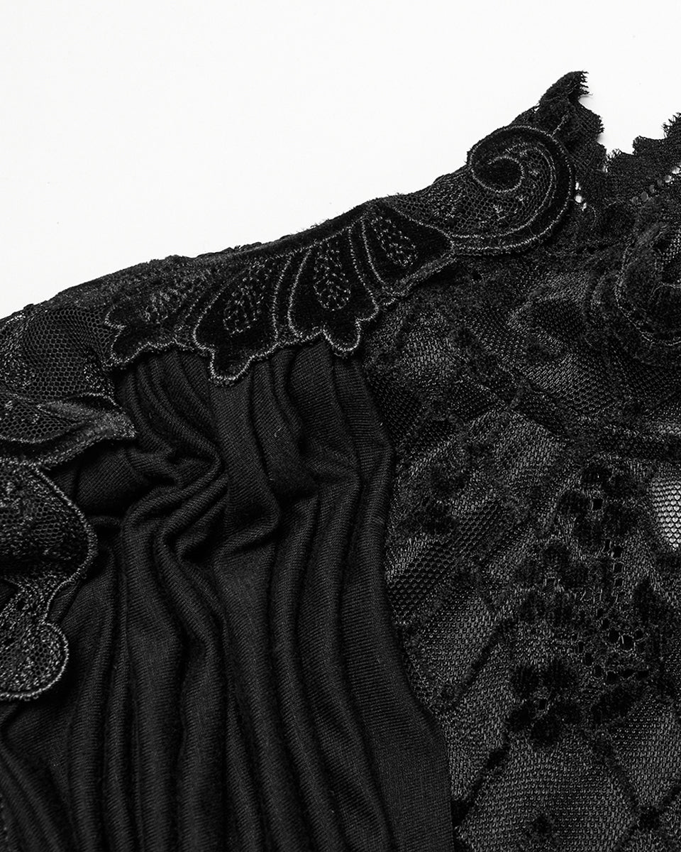 OT-988TCF Daily Life Womens Elegant Gothic Swing Collar Lace Inset Top