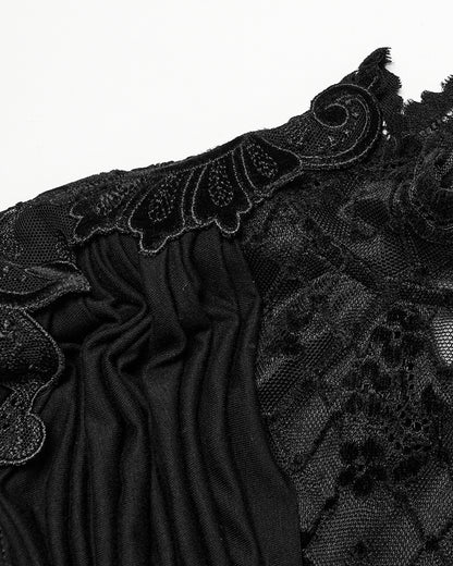 OT-988TCF Daily Life Womens Elegant Gothic Swing Collar Lace Inset Top