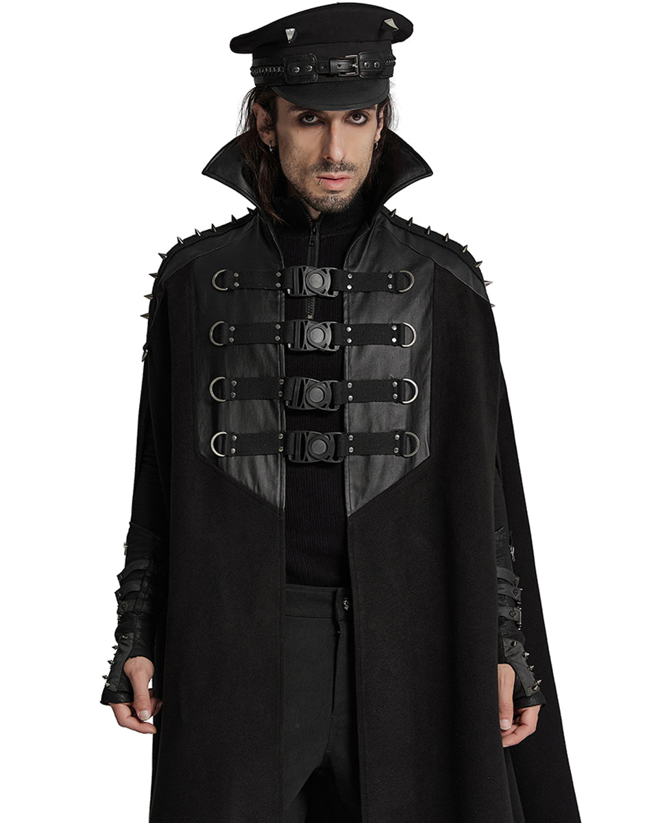 WY-1680DPM Mens Long Dark Gothic Cyberpunk Spiked Cloak