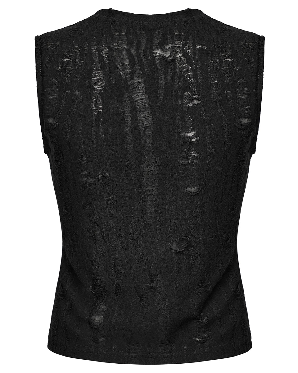 WT-920BXF-BKF Womens Apocalyptic Punk Shredded Broken Knit Tank Top Vest