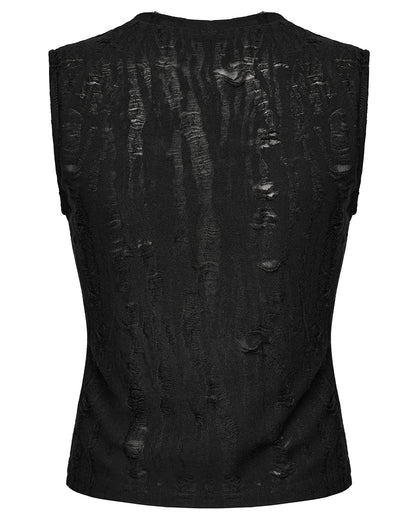 WT-920BXF-BKF Womens Apocalyptic Punk Shredded Broken Knit Tank Top Vest