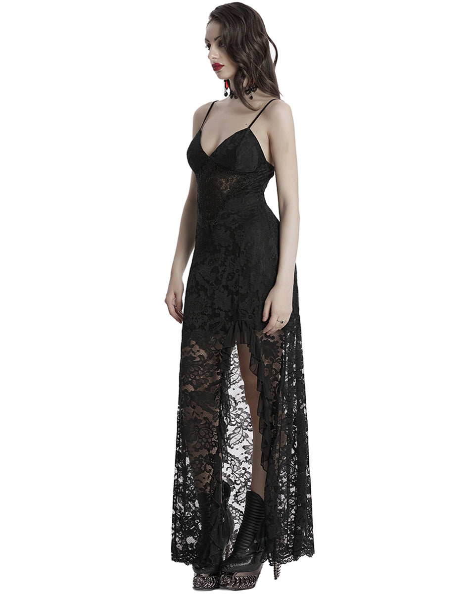 OQ-820LQF Daily Life Long Gothic Rose Lace Side Split Maxi Dress