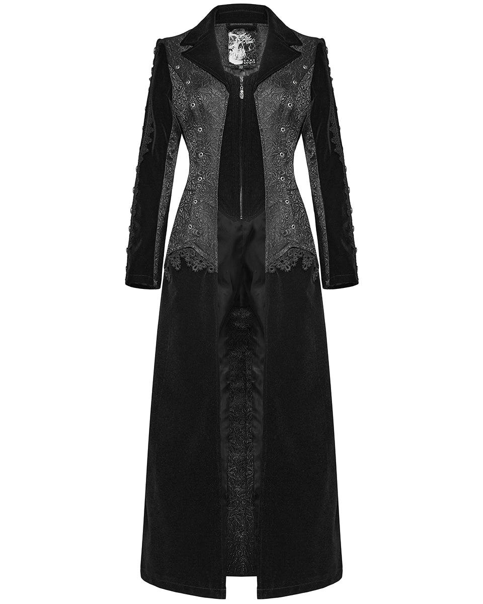 WY-1577XCF-BKF Womens Long Gothic Velvet & Jacquard Court Coat