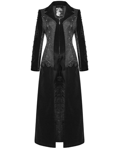 WY-1577XCF-BKF Womens Long Gothic Velvet & Jacquard Court Coat