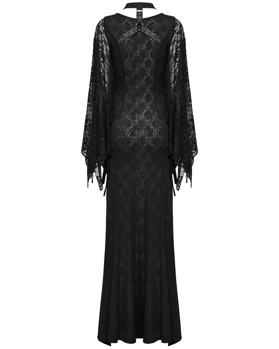 WQ-746LQF Womens Gothic Lace Batwing Caped Maxi Dress