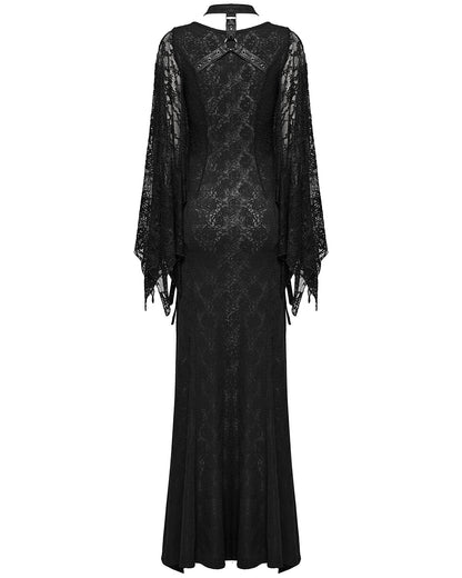 WQ-746LQF Womens Gothic Lace Batwing Caped Maxi Dress