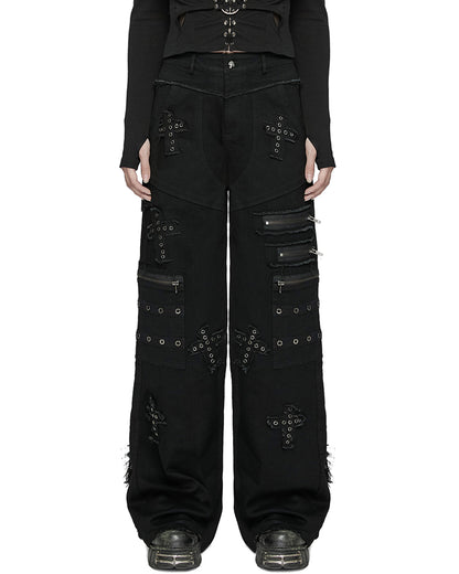 WK-658NCF Womens Apocalyptic Gothic Cut & Sew Crucifix Cargo Pants