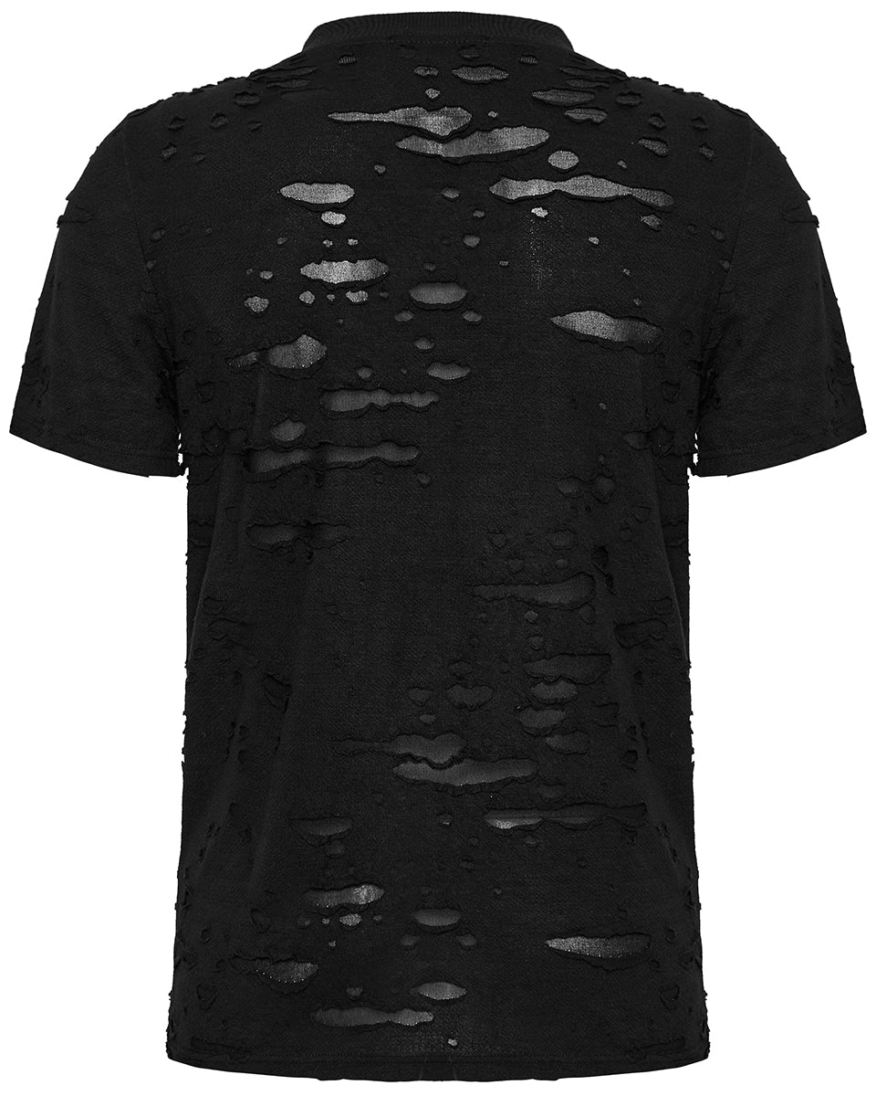 WT-1005TDM-BKM Mens Apocalyptic Gothic Shredded Fishnet Inset T Shirt Top
