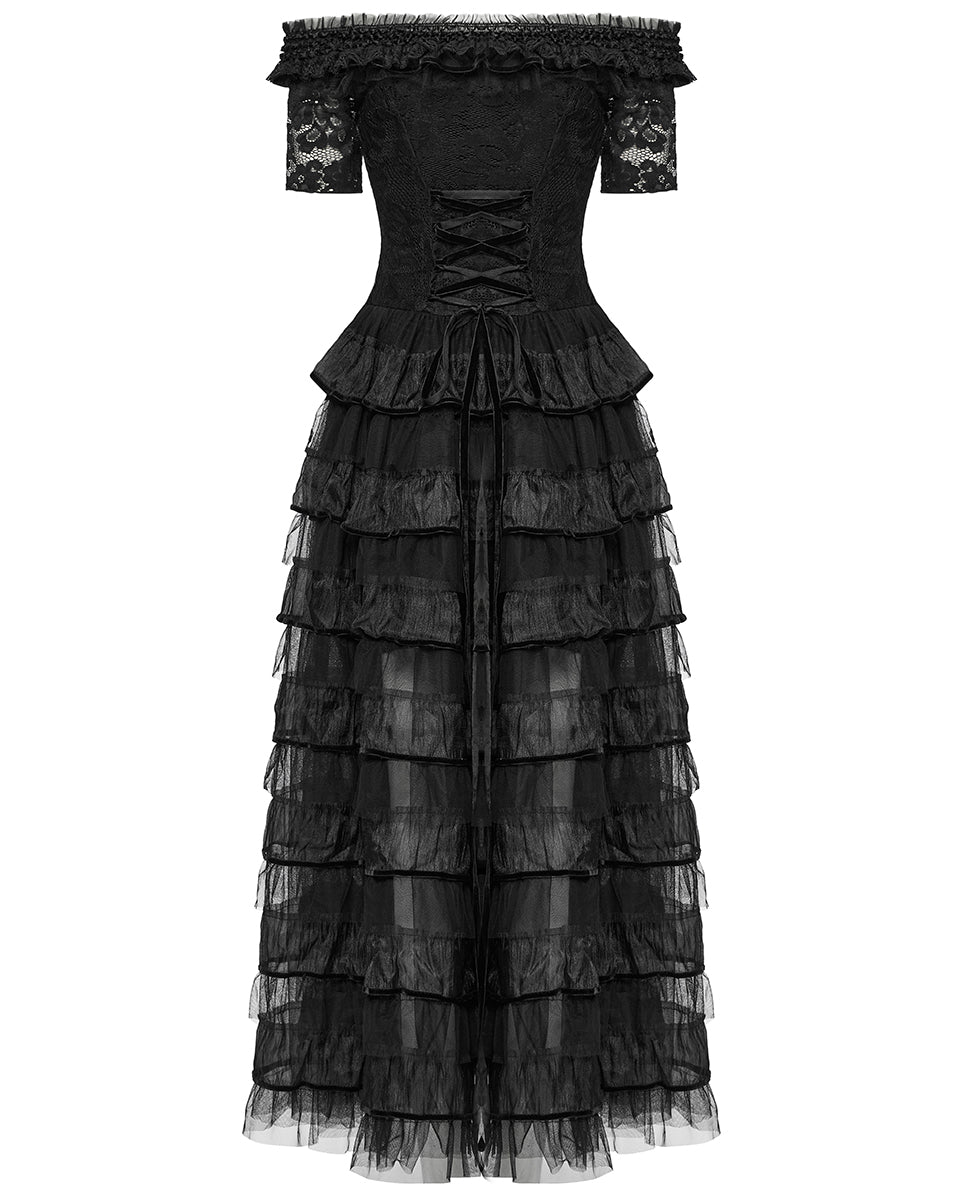 WQ-754LQF-BKF Womens Long Gothic Steampunk Cameo Prom Wedding Dress