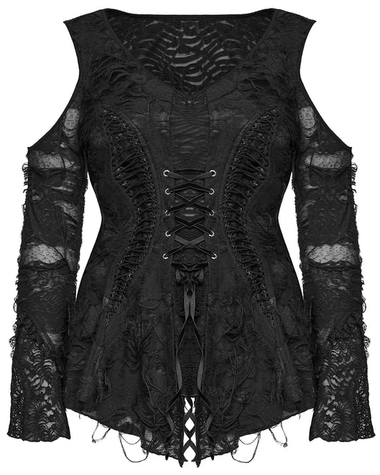 PR-DT-796TCF-BKF Plus Size Womens Apocalyptic Gothic Lace-Up Tunic Top