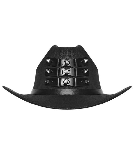 WS-859MZ Unisex Distressed Faux Leather Strapping Fedora Hat