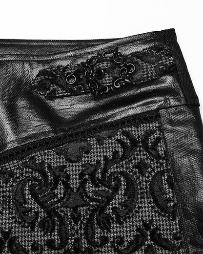 WK-725XCM-BKWHM Mens Gothic Aristocrat Embroidered Damask Houndstooth Dress Pants