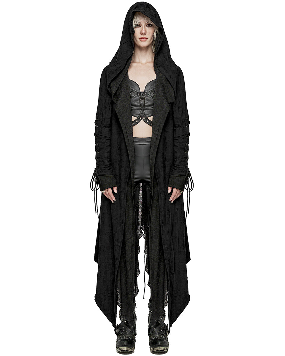 PR-DY-1498ZCF-BKF Womens Apocalyptic Gothic Hooded Cloak Waterfall Cardigan - Extended Size Range